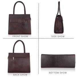 Hyatt Leather Full-Grain Cro Leather Top-Handle satchels Tote Handbags & Shoulder Sling Bags For Women Office (Brown)