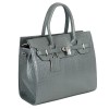 Hyatt Leather Accessories Full-Grain Natural Cro Leather Top-Handle satchel Tote Handbags & Shoulder Sling Bags For Women Office Branded Stylish (Light Grey)