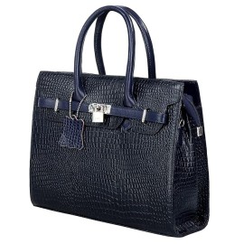 Hyatt Leather Accessories Full-Grain Natural Cro Leather Top-Handle satchel Tote Handbags & Shoulder Sling Bags For Women Office Branded Stylish (Navy Blue)