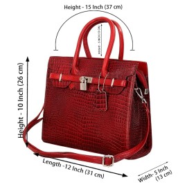 Hyatt Leather Accessories Full-Grain Natural Cro Leather Top-Handle satchel Tote Handbags & Shoulder Sling Bags For Women Office Branded Stylish (Maroon)