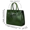 Hyatt Leather Accessories Full-Grain Natural Cro Leather Top-Handle satchel Tote Handbags & Shoulder Sling Bags For Women Office Branded Stylish (Olive Green)