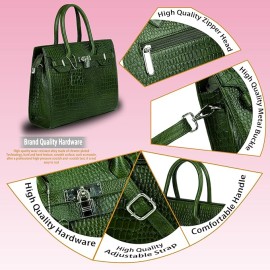 Hyatt Leather Accessories Full-Grain Natural Cro Leather Top-Handle satchel Tote Handbags & Shoulder Sling Bags For Women Office Branded Stylish (Olive Green)