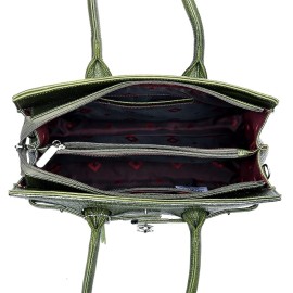 Hyatt Leather Accessories Full-Grain Natural Cro Leather Top-Handle satchel Tote Handbags & Shoulder Sling Bags For Women Office Branded Stylish (Olive Green)