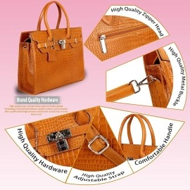 Hyatt Leather Accessories Full-Grain Natural Cro Leather Top-Handle satchel Tote Handbags & Shoulder Sling Bags For Women Office Branded Stylish