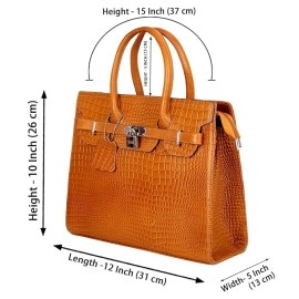 Hyatt Leather Accessories Full-Grain Natural Cro Leather Top-Handle satchel Tote Handbags & Shoulder Sling Bags For Women Office Branded Stylish