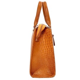 Hyatt Leather Accessories Full-Grain Cro Leather Top-Handle satchels Tote Handbags & Shoulder Sling Bags For Women Office (Mango Tan)