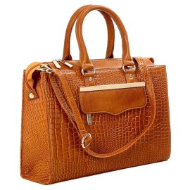 Hyatt Leather Accessories Full-Grain Cro Leather Top-Handle satchels Tote Handbags & Shoulder Sling Bags For Women Office (Mango Tan)