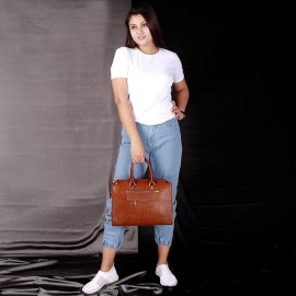 Hyatt Leather Accessories Full-Grain Cro Leather Top-Handle satchels Tote Handbags & Shoulder Sling Bags For Women Office (Tan)
