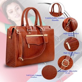 Hyatt Leather Accessories Full-Grain Cro Leather Top-Handle satchels Tote Handbags & Shoulder Sling Bags For Women Office (Tan)