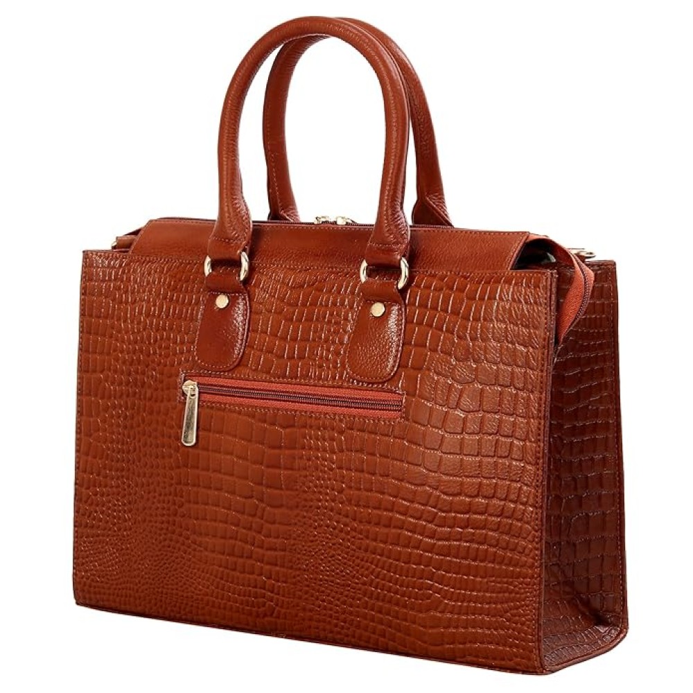 Hyatt Leather Accessories Full-Grain Cro Leather Top-Handle satchels Tote Handbags & Shoulder Sling Bags For Women Office (Tan)