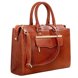 Hyatt Leather Accessories Full-Grain Cro Leather Top-Handle satchels Tote Handbags & Shoulder Sling Bags For Women Office (Tan)