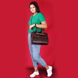 Hyatt Leather Accessories Full-Grain Cro Leather Top-Handle satchels Tote Handbags & Shoulder Sling Bags For Women Office (Brown)