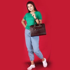 Hyatt Leather Accessories Full-Grain Cro Leather Top-Handle satchels Tote Handbags & Shoulder Sling Bags For Women Office (Brown)