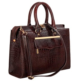 Hyatt Leather Accessories Full-Grain Cro Leather Top-Handle satchels Tote Handbags & Shoulder Sling Bags For Women Office (Brown)