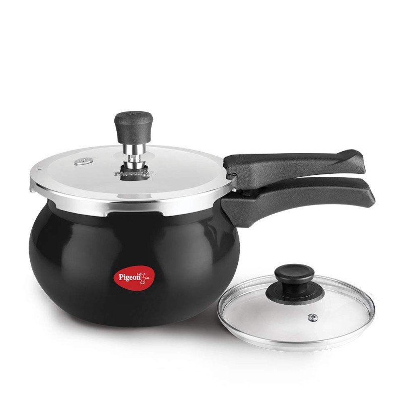 Pigeon Titanium Hard Anodised Aluminium Outer Lid Handi Pressure Cooker, 3 Litres, Black Pigeon Titanium Hard Anodised Aluminium Outer Lid Handi Pressure Cooker, 3 Litres, Black
