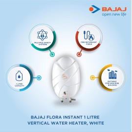 Bajaj Flora Instant 1 Liter Vertical Water Heater, White wall mounting