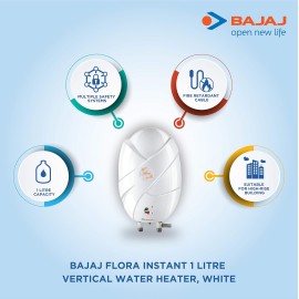 Bajaj Flora Instant 1 Liter Vertical Water Heater, White wall mounting