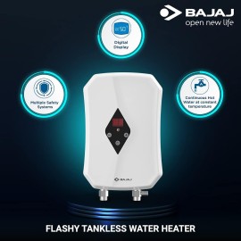 Bajaj 5.5Kw Tankless Instant Water Geyser Slim Digital Temperature Geyser, White Perfect Solution For Kitchen Hot Water Need Continuous Hot Water 2 Years Warranty