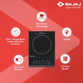 Bajaj Majesty ICX Neo 1600W Induction Glass Ceramic Cooktop With Pan Sensor And Voltage Pro Technology, Black