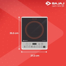 Bajaj Majesty Icx Pearl 1900W Induction Cooktop With Pan Sensor And Voltage Pro Technology, Crystal Glass, Black