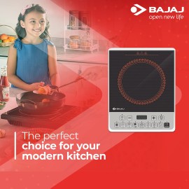 Bajaj Majesty Icx Pearl 1900W Induction Cooktop With Pan Sensor And Voltage Pro Technology, Crystal Glass, Black