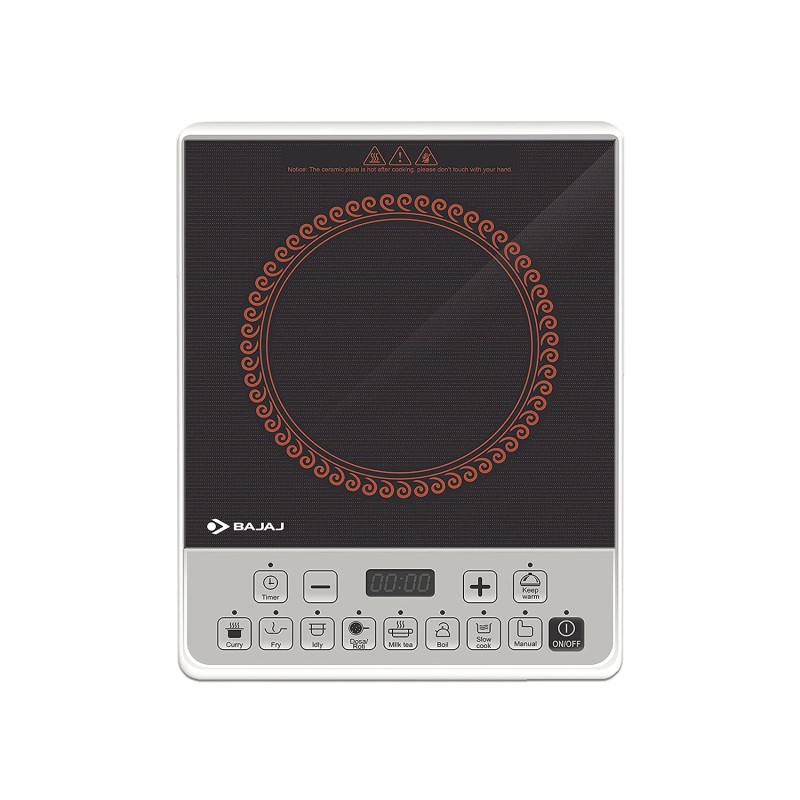Bajaj Majesty Icx Pearl 1900W Induction Cooktop With Pan Sensor And Voltage Pro Technology, Crystal Glass, Black