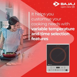 Bajaj Majesty Icx Pearl 1900W Induction Cooktop With Pan Sensor And Voltage Pro Technology, Crystal Glass, Black