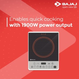 Bajaj Majesty Icx Pearl 1900W Induction Cooktop With Pan Sensor And Voltage Pro Technology, Crystal Glass, Black