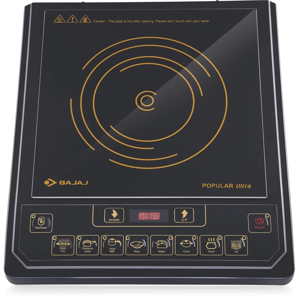 Bajaj Popular Ultra 1400W Induction Cooktop with Pan Sensor and Voltage Pro Technology, Black, Radiant