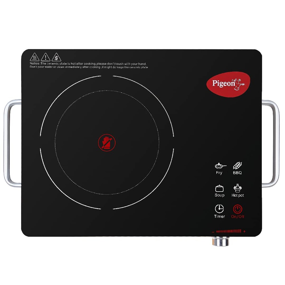 Pigeon Radiant Infrared Cooktop 2000 Watt, Compatible for all cooking utensils, Black, Medium