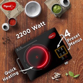 Pigeon Radiant Infrared Cooktop 2000 Watt, Compatible for all cooking utensils, Black, Medium