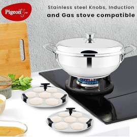 Pigeon Steelo Multipurpose Stainless Steel Kadai 5L, 280mm with Stainless Base