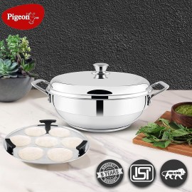 Pigeon Steelo Multipurpose Stainless Steel Kadai 5L, 280mm with Stainless Base