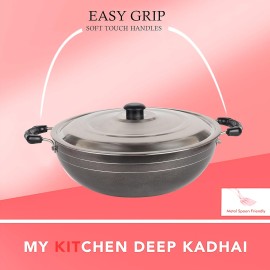 Maharaja Whiteline Belenus 4 Burner GS-111 Gas Cooktop + Maharaja Mixtron DLX Mixer Grinder with 3 jars 750W + Maharaja Whiteline 25 Ltr White and Blue Storage Water Geyser Cuatro + Nelkon Nonstick Deep Kadhai (Large 235 mm)