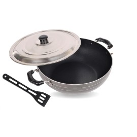 Nelkon Nonstick Deep Kadhai Stainless Steel Heathy Cooking (Large 235 mm)