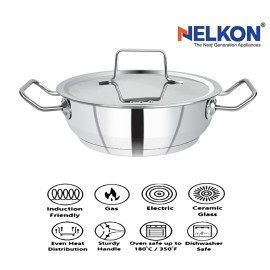 Nelkon Zeon IB Deep Kadai (with Lid) 24 Cm, Triply Base, Heavy Bottom