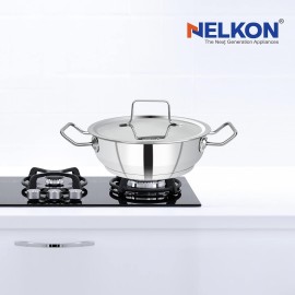 Nelkon Zeon IB Deep Kadai (with Lid) 24 Cm, Triply Base, Heavy Bottom