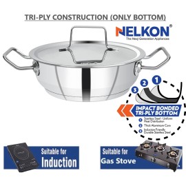 Nelkon Zeon IB Deep Kadai (with Lid) 24 Cm, Triply Base, Heavy Bottom