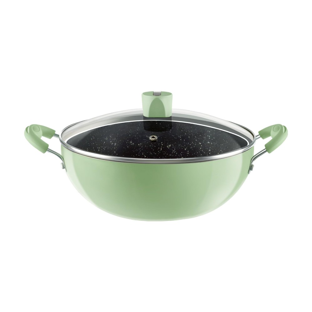 Nirlep NutriHealth Pro Induction Deep Kadai 24 with Glass Lid 3L Patented Silver Ion Coating Metal-Spoon Friendly Soft Touch Handle Multi-Purpose Deep Kadhai 18 month Guarantee