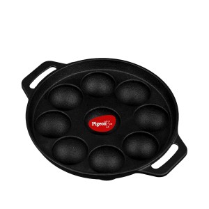 Pigeon Cast Iron Paniyarakkal 9 Rounds Naturally Nonstick Pre-Seasoned with 100% Vegetable Oil Toxin-Free High Pressure Casting Bring Back Nostalgic Taste