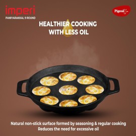 Pigeon Cast Iron Paniyarakkal 9 Rounds Naturally Nonstick Pre-Seasoned with 100% Vegetable Oil Toxin-Free High Pressure Casting Bring Back Nostalgic Taste