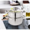 Pigeon Steel X Steamer Stainless Steel Induction Base, Modak Maker/Momo Maker, dual compartment with Glass Lid, 2.6L capacity, Silver