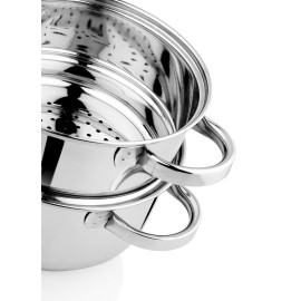 Pigeon Steel X Steamer Stainless Steel Induction Base, Modak Maker/Momo Maker, dual compartment with Glass Lid, 2.6L capacity, Silver