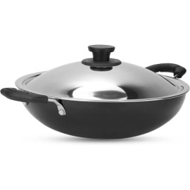 Pigeon Non Stick with SS Lid 300 mm Kadai 30 cm diameter with Lid 3 L capacity  (Aluminium, Non-stick)