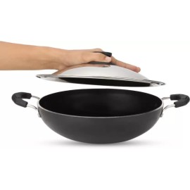 Pigeon Non Stick with SS Lid 300 mm Kadai 30 cm diameter with Lid 3 L capacity  (Aluminium, Non-stick)
