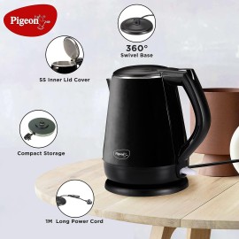 Pigeon Spark 1.2 ltr double walled kettle,Stainless Steel interior-Cool touch outer body with keep warm feature(black, 1500 watts)