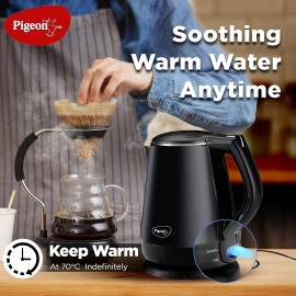 Pigeon Spark 1.2 ltr double walled kettle,Stainless Steel interior-Cool touch outer body with keep warm feature(black, 1500 watts)