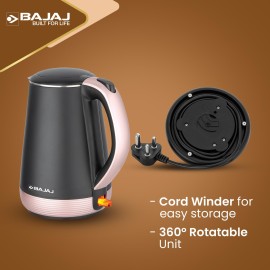 Bajaj KTP 1.7 Litre Electric Kettle Concealed Element Stainless Steel 304 Food Grade Inner Body  Auto Shut-Off Dry Boil Mechanism 2 Years Warranty Double Wall/Gold