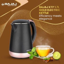 Bajaj KTP 1.7 Litre Electric Kettle Concealed Element Stainless Steel 304 Food Grade Inner Body  Auto Shut-Off Dry Boil Mechanism 2 Years Warranty Double Wall/Gold