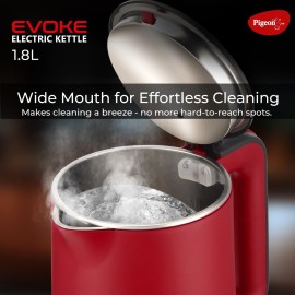 Pigeon Evoke Electric Kettle with Stainless Steel Body, 1.8 litre, used for boiling Water, making tea and coffee, instant noodles, soup etc. (Red)